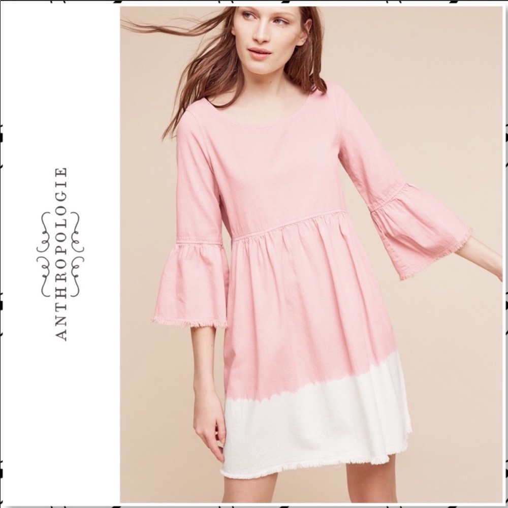 Anthropologie Pink/Ivory Denim Dress
